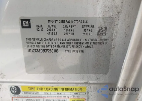 2012 Chevrolet Malibu 1Lt from USA, damaged, VIN 1G1ZC5E06CF280103